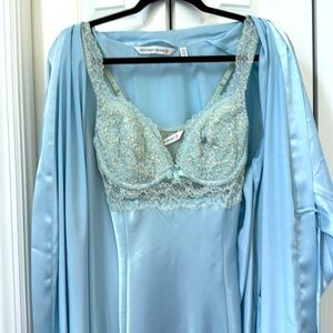 Victoria's Secret Blue Satin Robe & Gown with Embroidery NWOT. VTG